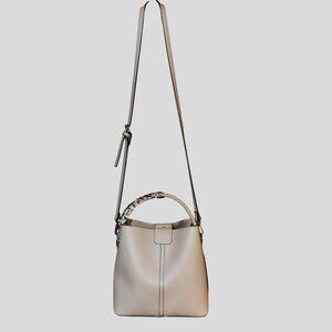 Nanette Lepore Blush Bucket Bag Faux Leather Scarf Wrap Crossbody Quiet Luxury